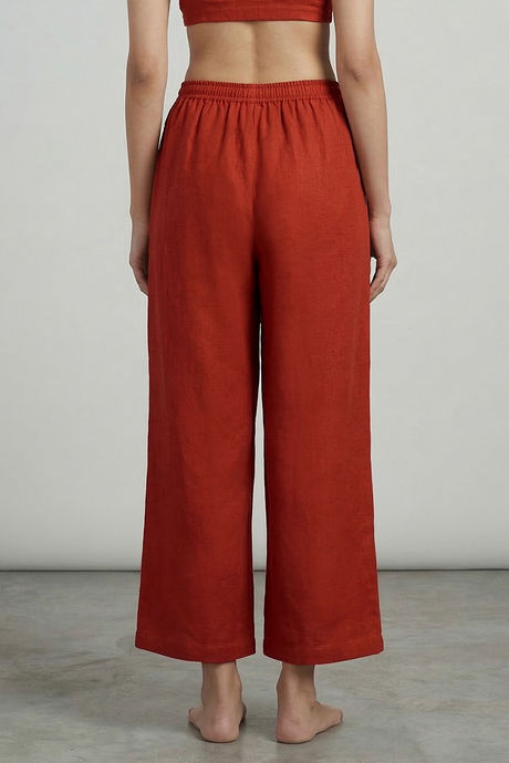 Zivame Mock Linen Woven Loungewear Bottom - Burnt Brick — image 4